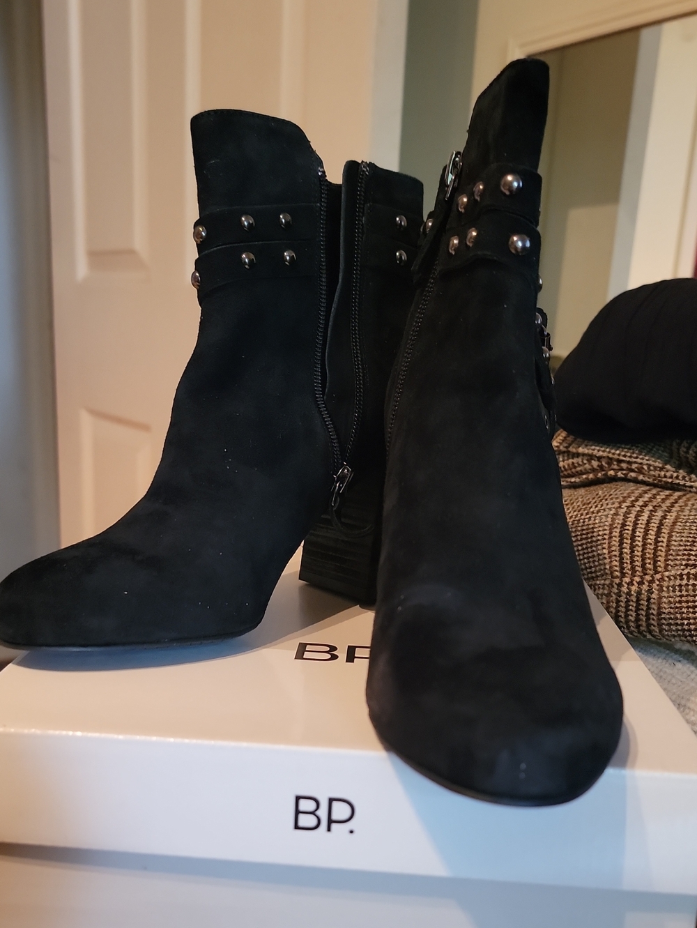 bp Black Suede Studded Ankle Booties